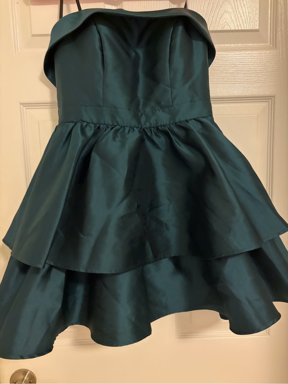 B Darlin Teal Strapless Satin Tiered Party Dress for Girls